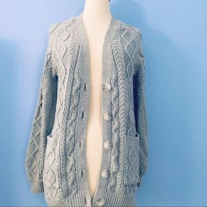 NEW Abercrombie & Fitch Gray Cable Knit Balloon - Puff Sleeve Cardigan